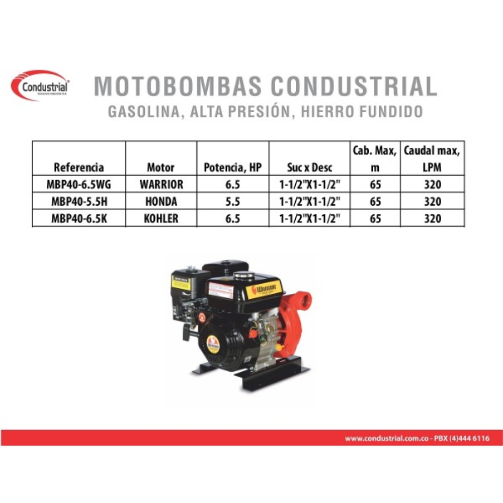 MOTOBOMBA A GASOLINA ALTA PRESION - CONDUSTRIAL - MBP40-6.5WG